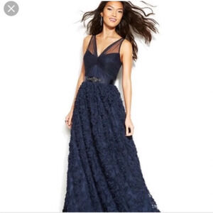 Adrianna Papell Blue Sleeveless V-Neck Gown